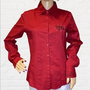 Harley-Davidson H-D Embellished Bling Dark Red Button-Down Shirt Size Small EUC
